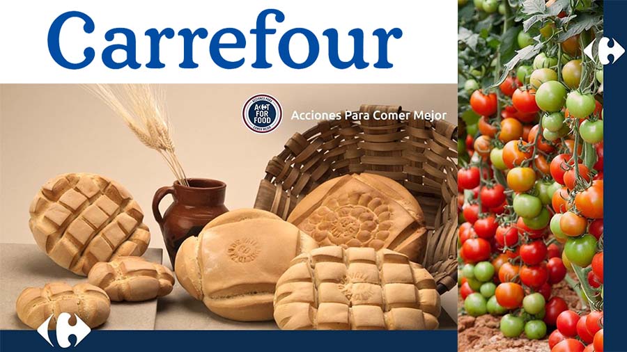 Logo de Carrefour y varios panes de distitntos tipos