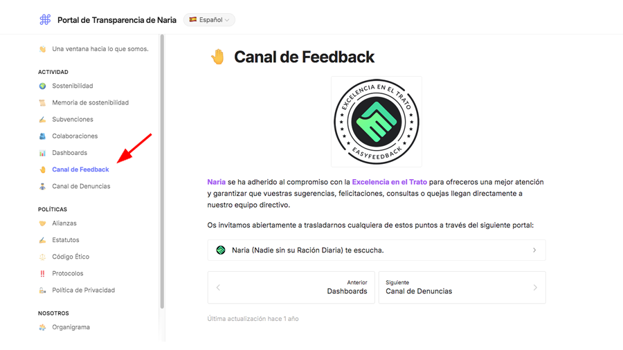 Canal de Feedback en el Portal de Transparencia de Naria