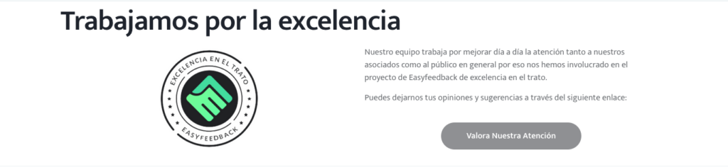 Apartado de la web de la Asociación del Ensanche Comercial con el compromiso a la Excelencia en el Trato