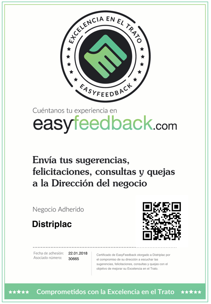 EasyFeedback PRO Certificado de Distriplac