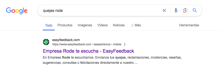 EasyFeedback PRO búsqueda en Google