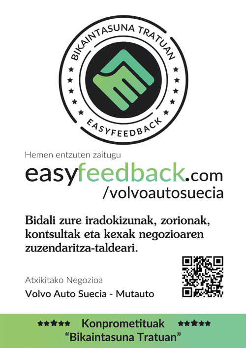Certificado EasyFeedback PRO en euskera fondo blanco para Volvo Autosuecia