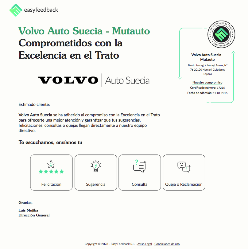 Web en EasyFeedback de Volvo Autosuecia