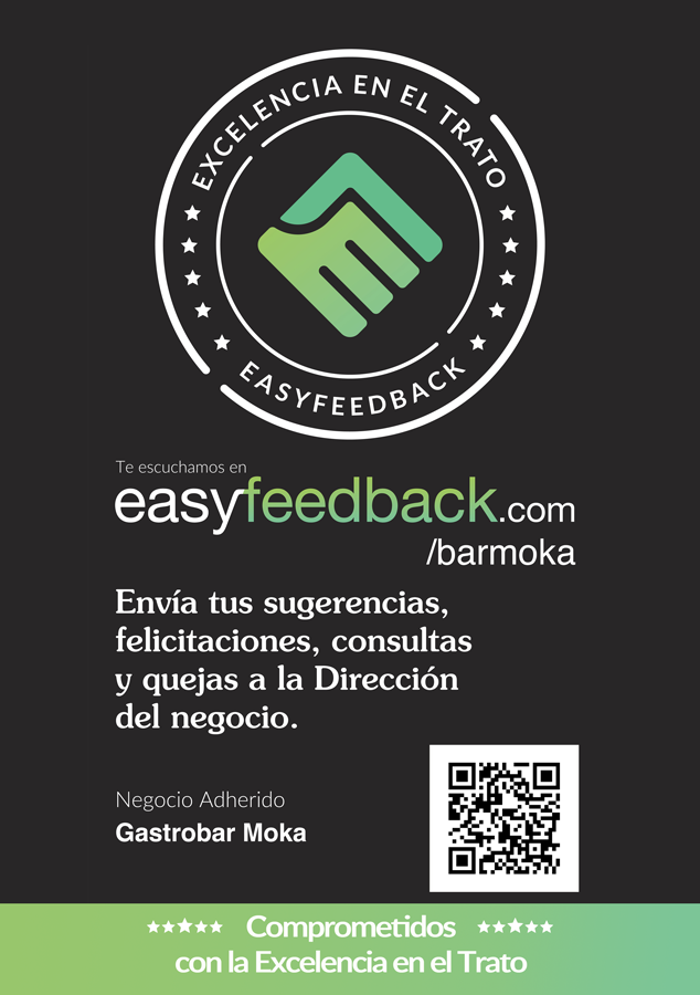 Certificado de EasyFeedback para Gastrobar Moka con fondo negro