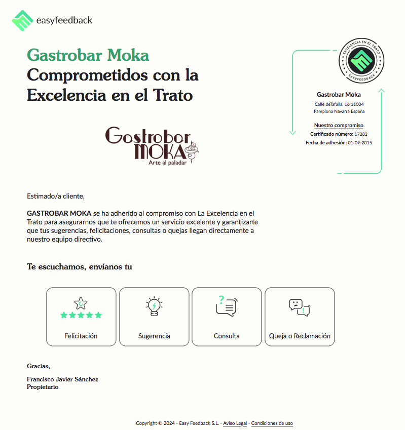 Perfil de empresa de Gastrobar Moka en EasyFeedback