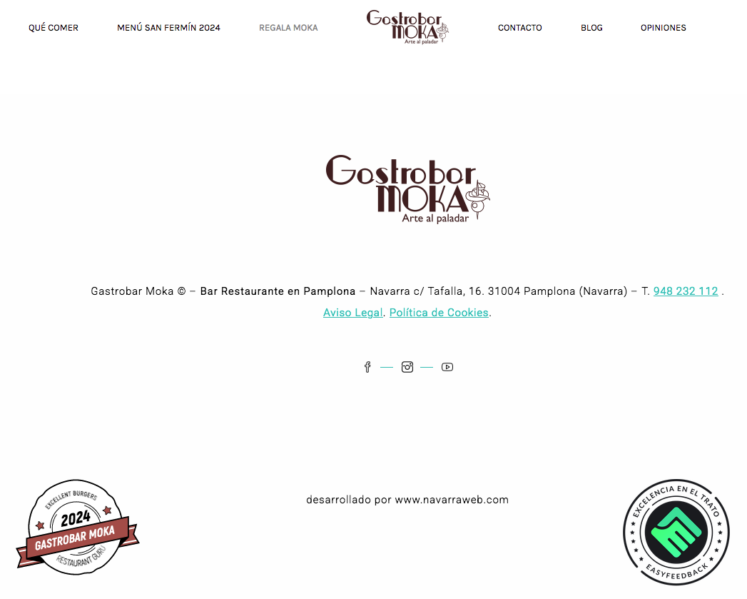 EasyFeedback en la página web de GastroBar Moka